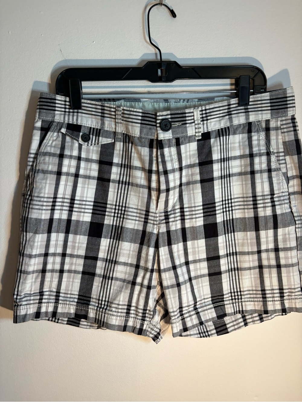 Dockers Black White Plaid Bermuda Shorts Size 12 Stretch Cotton Classic